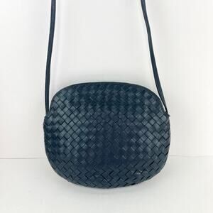 Fenice Woven Leather Crossbody Bag Midnight Blue